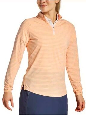 FootJoy Peach Striped Long Sleeve Quarter-Zip Performance Top